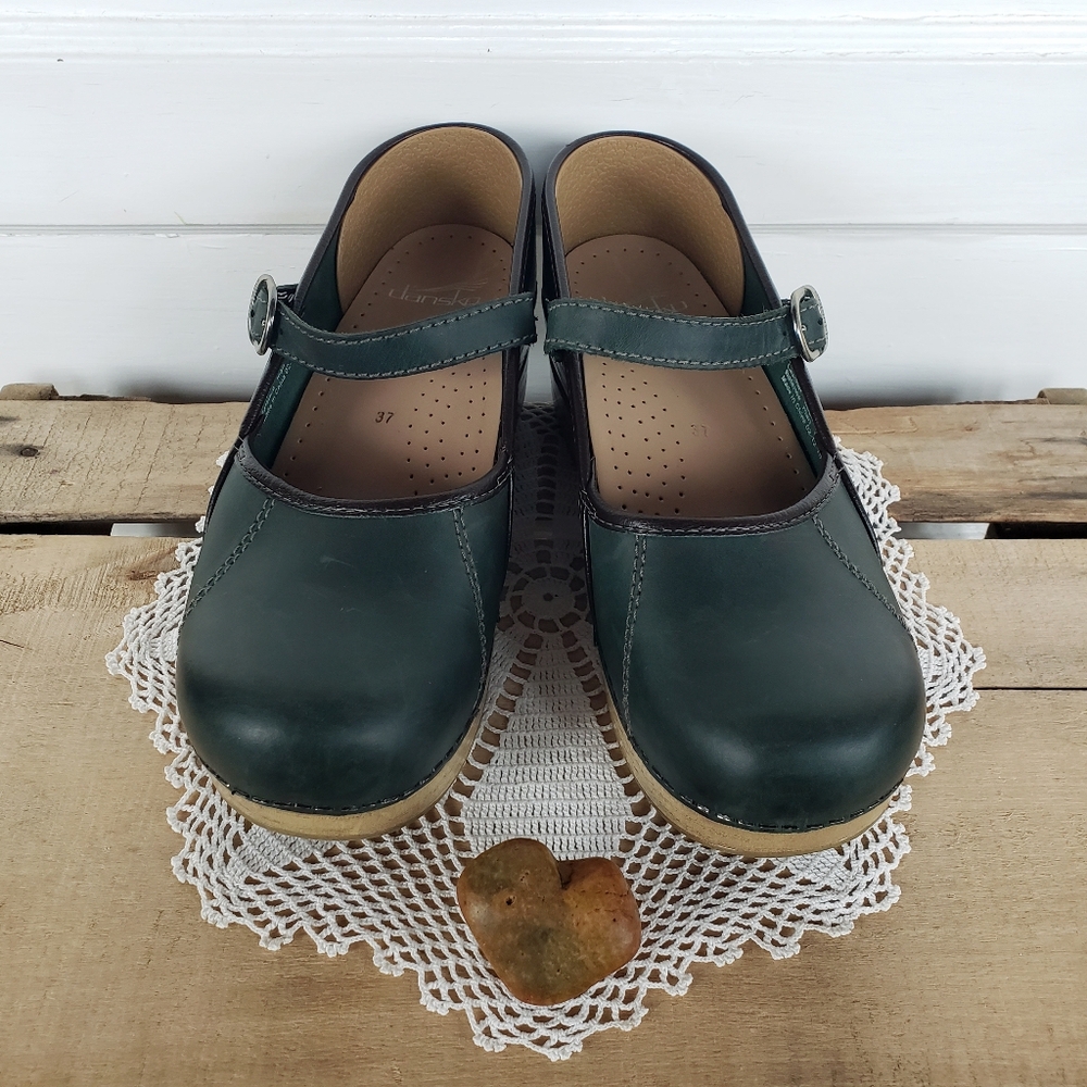 Emerald Green Dansko Pro Clog Marcelle MaryJane Straps Buckle Boho Cottage Gypsy - Picture 7 of 12